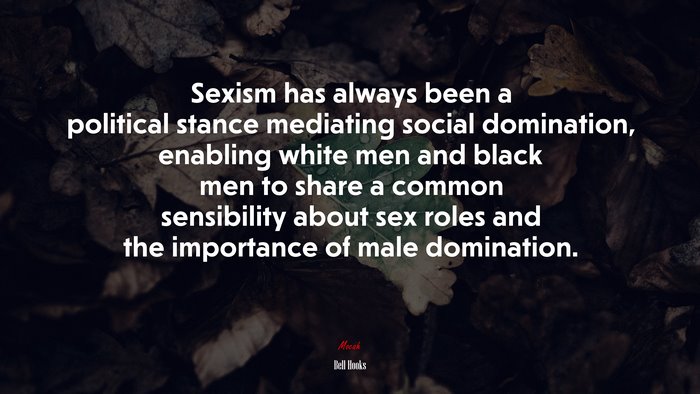 Sexism has always been a political stance mediating social domination, enabling white men and black men to share a common sensibility about sex roles and the importance of male domination. | Bell Hooks quote