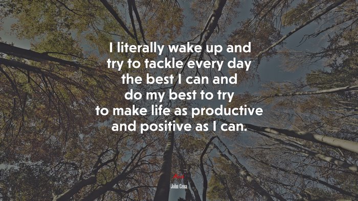 I literally wake up and try to tackle every day the best I can and do my best to try to make life as productive and positive as I can. | John Cena quote