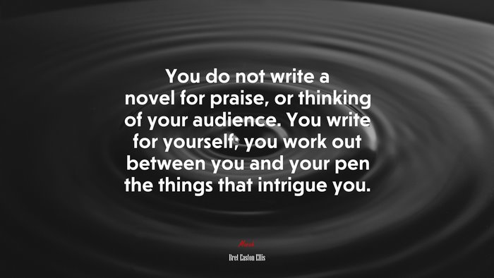 You do not write a novel for praise, or thinking of your audience. You write for yourself; you work out between you and your pen the things that intrigue you. | Bret Easton Ellis quote