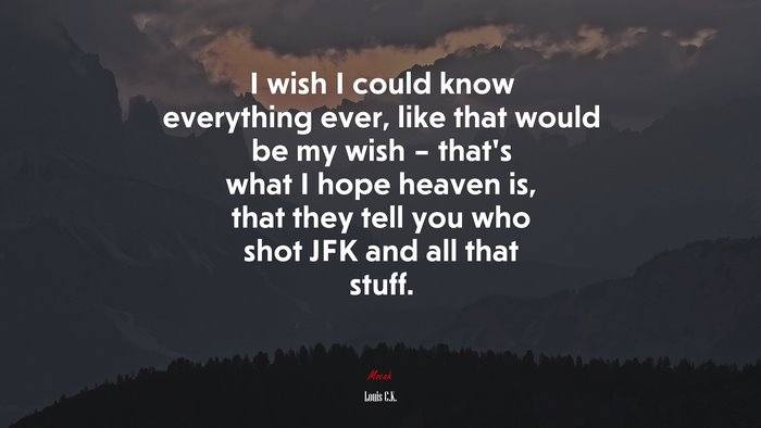 I wish I could know everything ever, like that would be my wish – that’s what I hope heaven is, that they tell you who shot JFK and all that stuff. | Louis C.K. quote