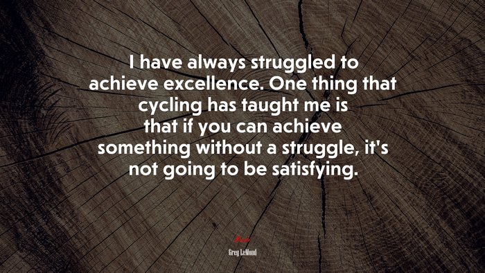 I have always struggled to achieve excellence. One thing that cycling has taught me is that if you can achieve something without a struggle, it’s not going to be satisfying. | Greg LeMond quote
