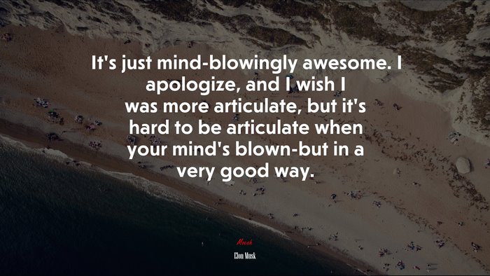 It’s just mind-blowingly awesome. I apologize, and I wish I was more articulate, but it’s hard to be articulate when your mind’s blown-but in a very good way. | Elon Musk quote