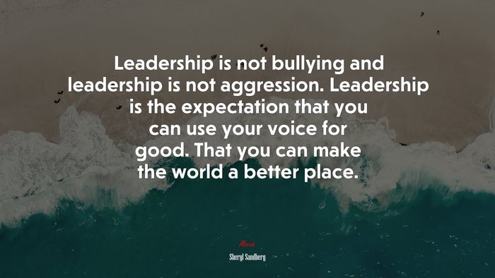 Leadership is not bullying and leadership is not aggression. Leadership ...