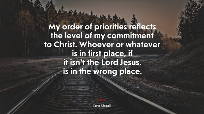My order of priorities reflects the level of my commitment to Christ. Whoever or whatever is in first place, if it isn’t the Lord Jesus, is in the wrong place. | Charles R. Swindoll quote