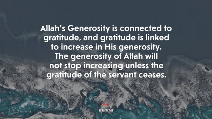 Allah’s Generosity is connected to gratitude, and gratitude is linked to increase in His generosity. The generosity of Allah will not stop increasing unless the gratitude of the servant ceases. | Ali ibn Abi Talib quote