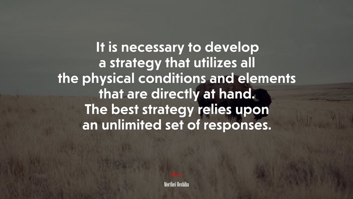 It is necessary to develop a strategy that utilizes all the physical conditions and elements that are directly at hand. The best strategy relies upon an unlimited set of responses. | Morihei Ueshiba quote