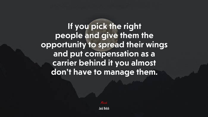 If you pick the right people and give them the opportunity to spread their wings and put compensation as a carrier behind it you almost don’t have to manage them. | Jack Welch quote