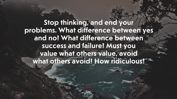 Stop thinking, and end your problems. What difference between yes and no? What difference between success and failure? Must you value what others value, avoid what others avoid? How ridiculous! | Laozi quote