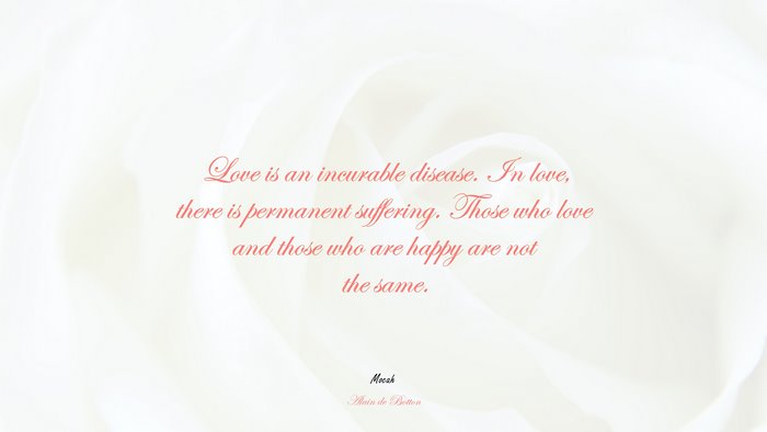 desktop with quote about love, Alain de Botton quote