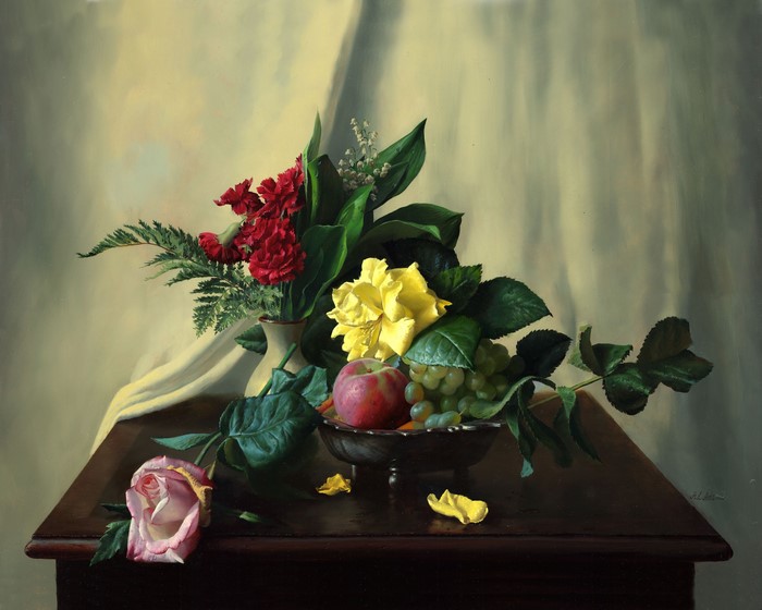 Still life with flowers and fruit by Alexei Antonov
