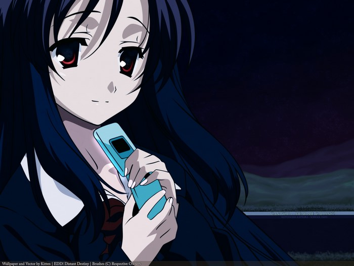 Kotonoha Katsura from School Days holding a phone