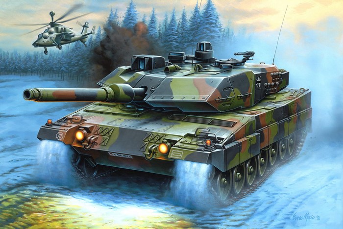 Leopard 2 Tank and Helicopter in Snowy Forest