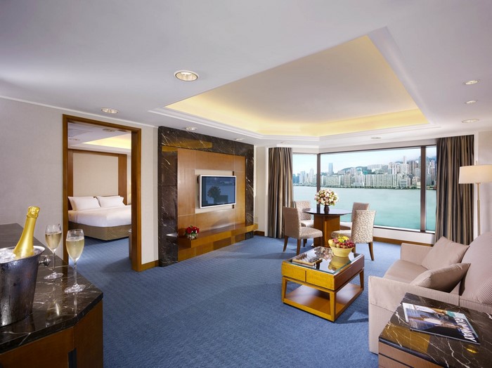 Luxury hotel suite with city and sea view