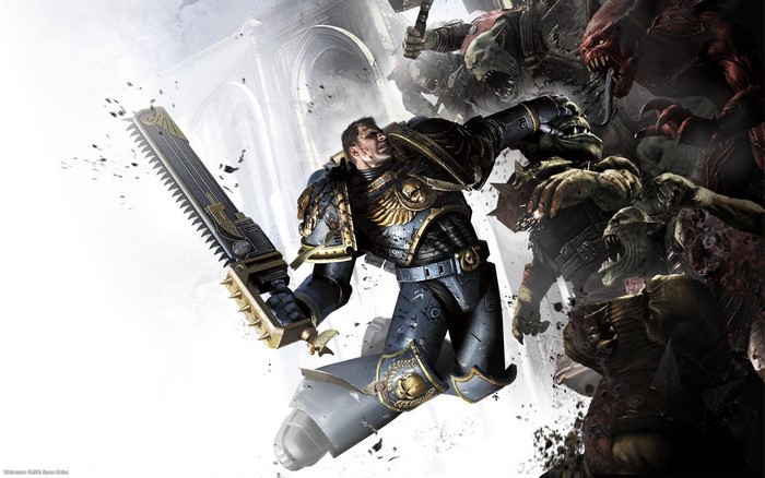 Space Marine fighting Orks in Warhammer 40000