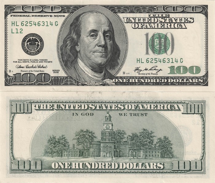 4K United States 100 Dollar Banknote Front and Back