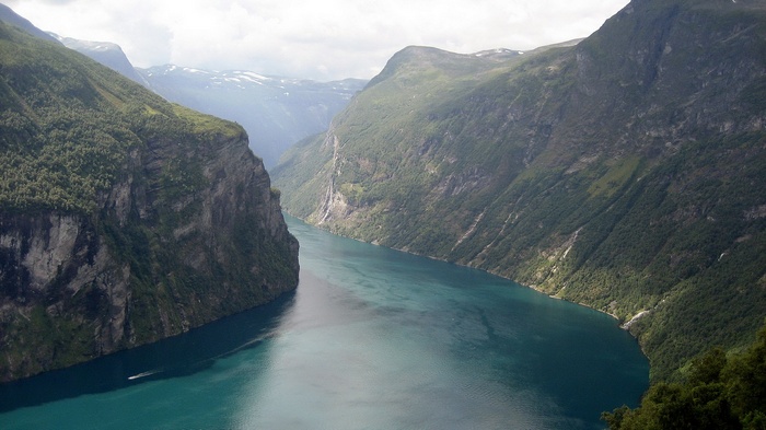 Geirangerfjord, Norway with a boat