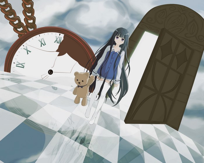 Alice from Kamisama no Memochou with a teddy bear