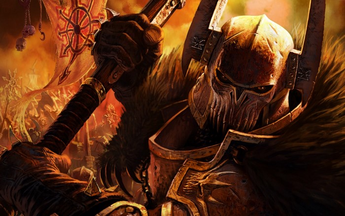 Warrior with Chaos Star banner