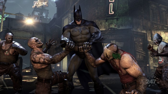 Batman from Heroes comics fighting thugs