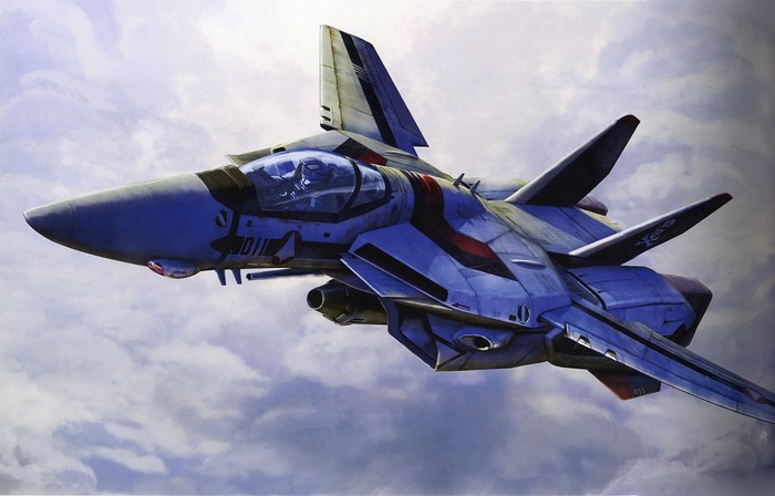 Blue futuristic fighter jet in the sky