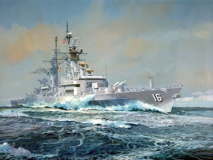 Painting of the USS Hull (DD-16) underway