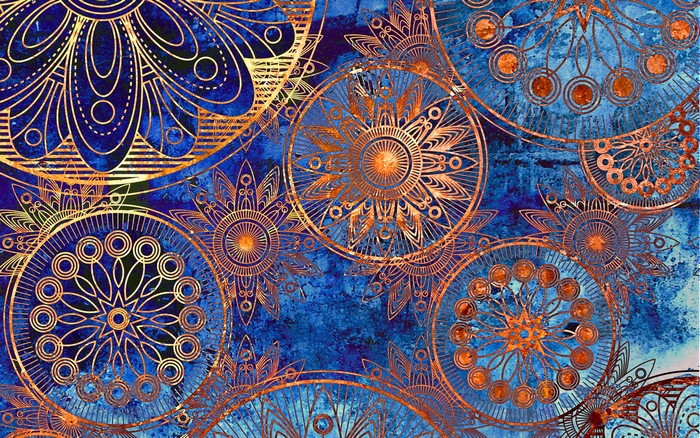 Blue and gold abstract mandala pattern