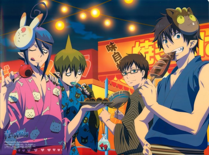Four boys from Ao no Exorcist at a festival