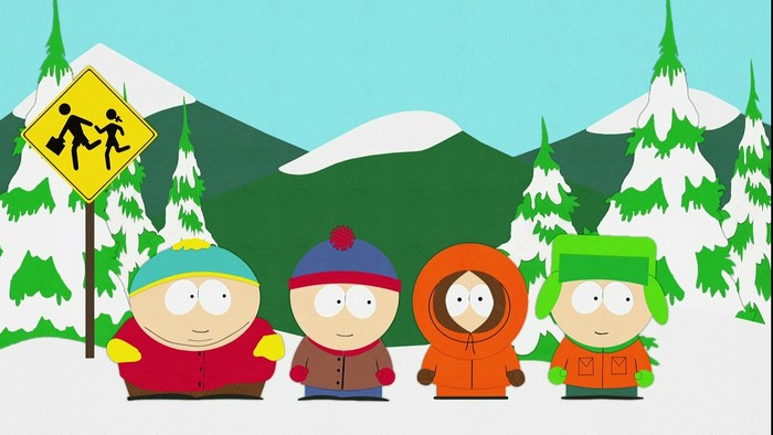 South Park characters by a school crossing sign