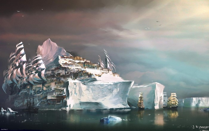 Guild Wars 2 Iceberg City with Ships