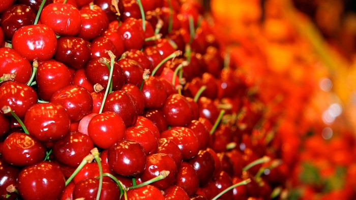 Pile of fresh red cherries