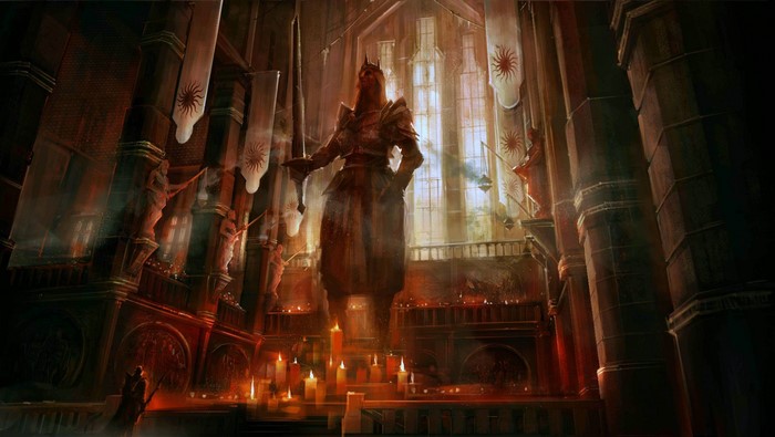 4K Dragon Age statue in a hall