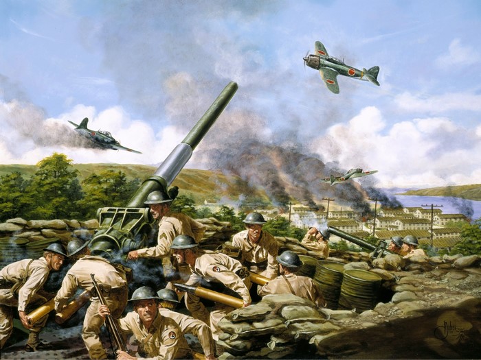 Art of a Cannon Battery Under Attack by Aircraft