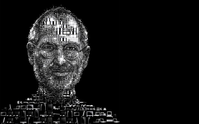 Steve Jobs portrait made of technology