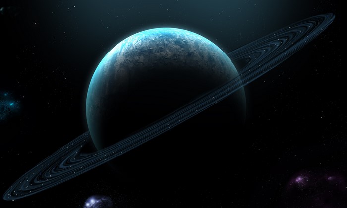 Planet with rings in outer space