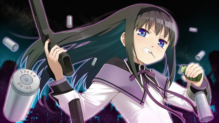 Homura Akemi from Mahou Shoujo Madoka Magica with weapons