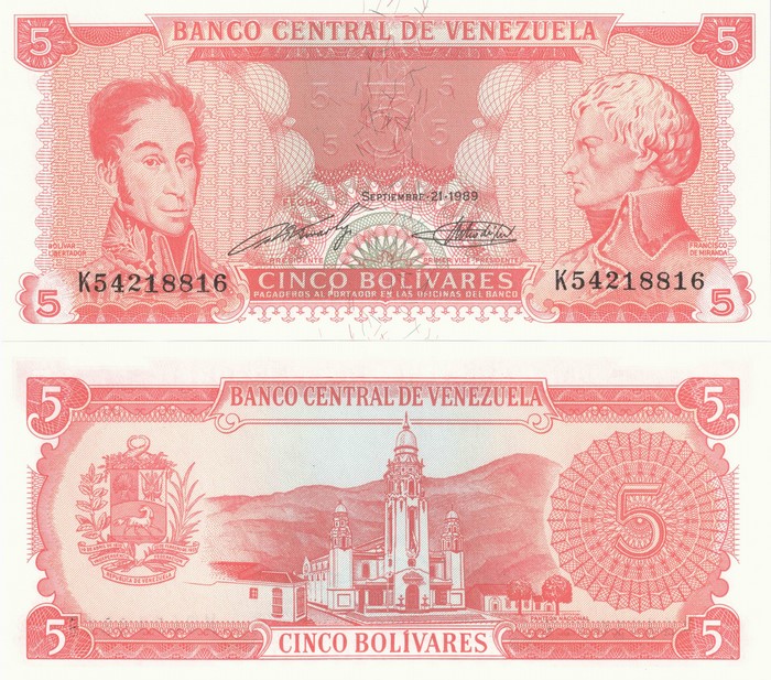 5 Venezuelan Bolivares Banknote
