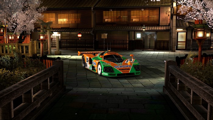 4K Mazda 787B race car in traditional Japanese setting
