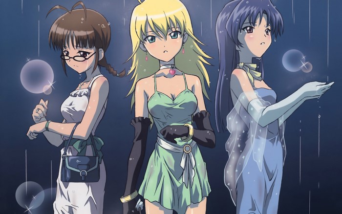 Idolmaster Xenoglossia: Three girls in the rain