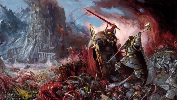 Warhammer Battle Scene with Castle and Demons