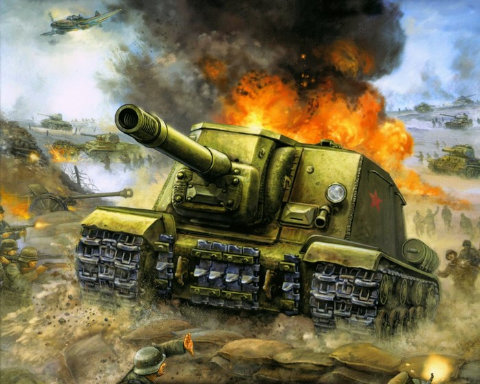 World War II Tank Battle Painting