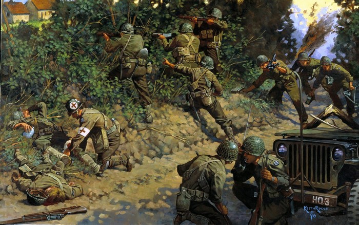 Soldiers in combat during World War II