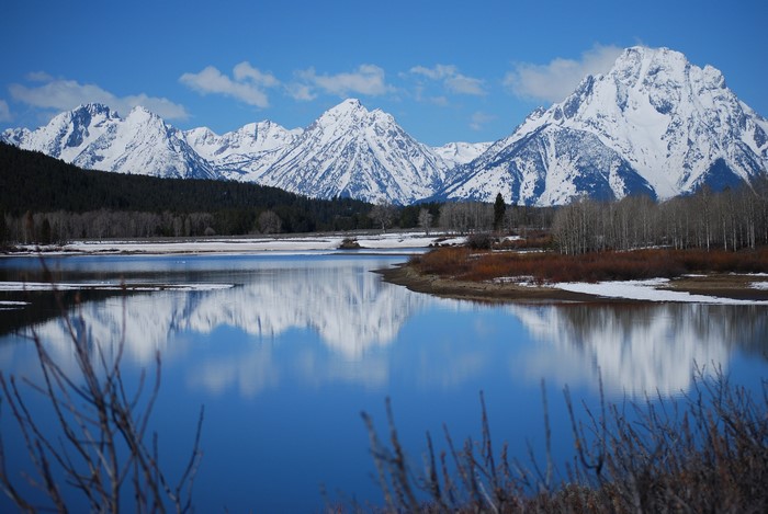 Grand Teton National Park with Snow-Capped Mountains and Lake