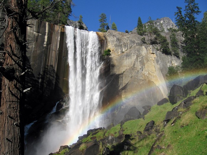 Waterfall with Rainbow in Yosemite National Park