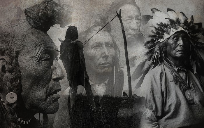 Collage of Native American portraits and figures