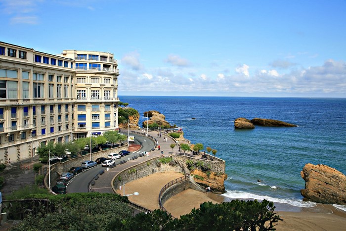 Coastal road and building in Biarritz, France