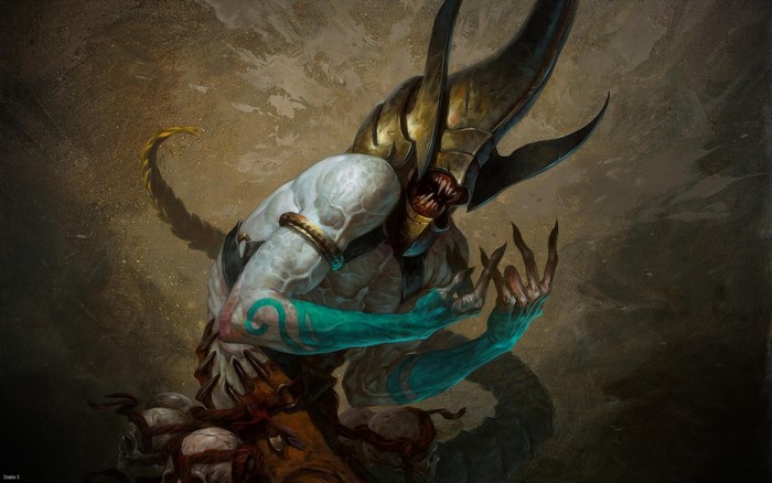 Diablo III creature with horns and teal markings