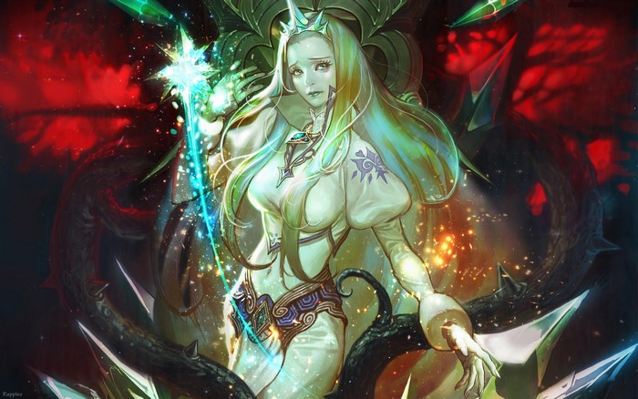 Woman with green hair and crown from Rappelz