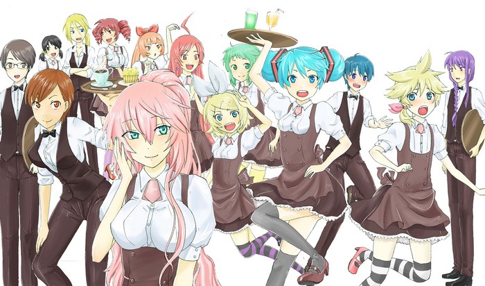 Vocaloid characters in maid outfits
