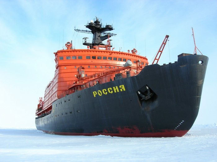 Russian icebreaker ship in ice