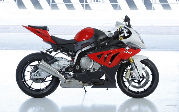 Red and white BMW S 1000 RR motorcycle